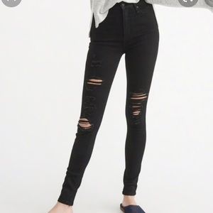 Abercrombie & Fitch Simone High Rise Ripped Black Skinny Ankle Jeans